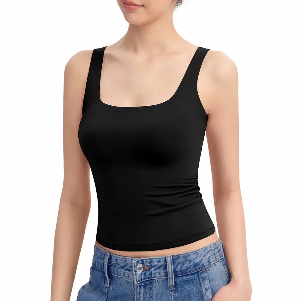 Women’s Square Neck Tank Top – Double Lined Sleeveless Minimalist Basic