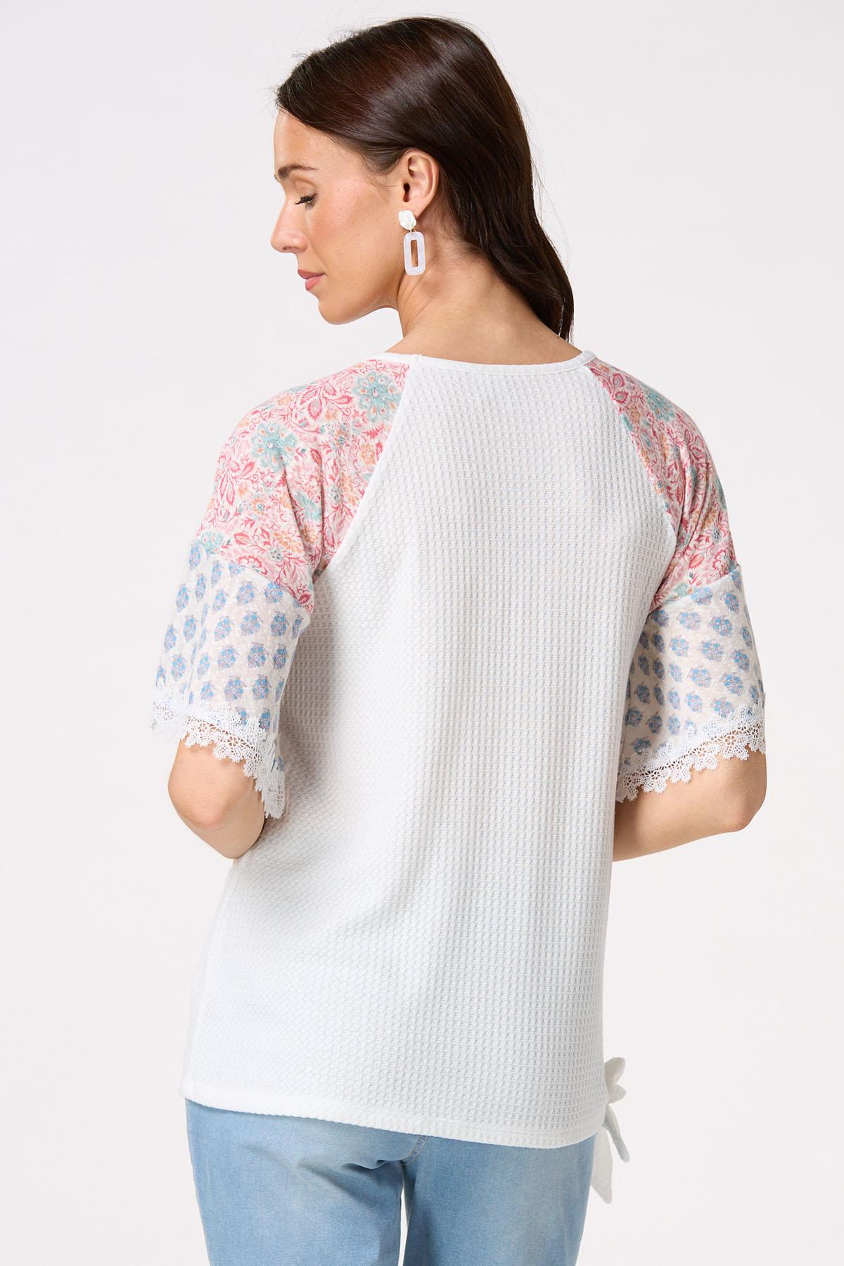 Waffle Knit Side Tie Baseball Top