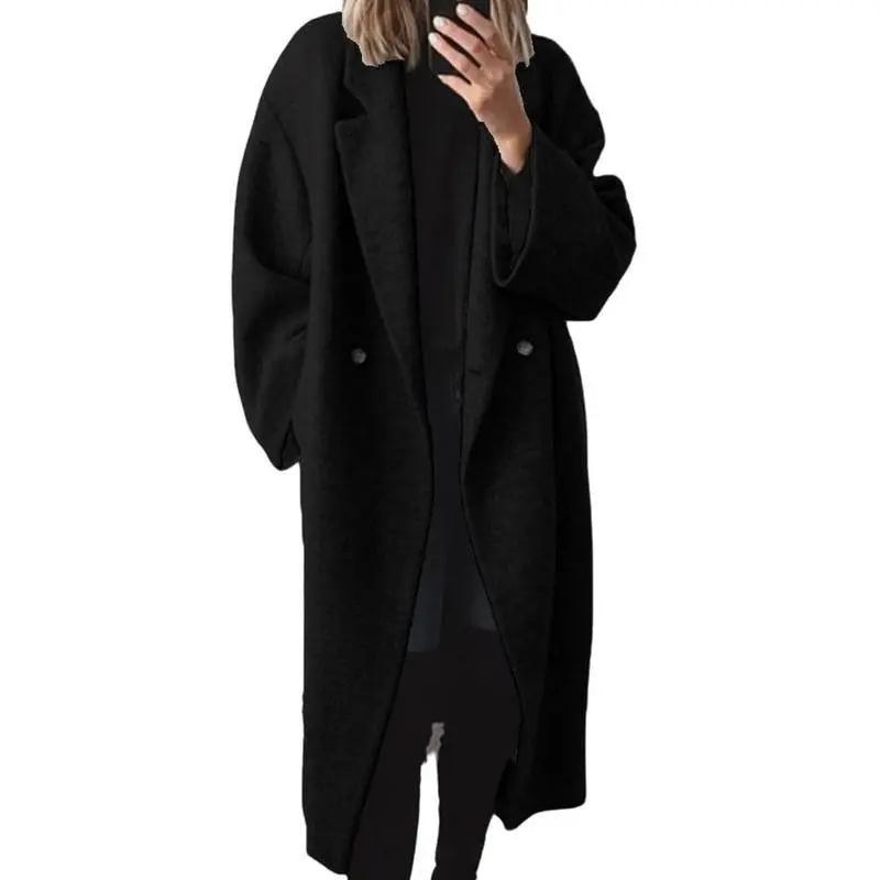 Women'S Winter Double-Breasted Long Wool Coat