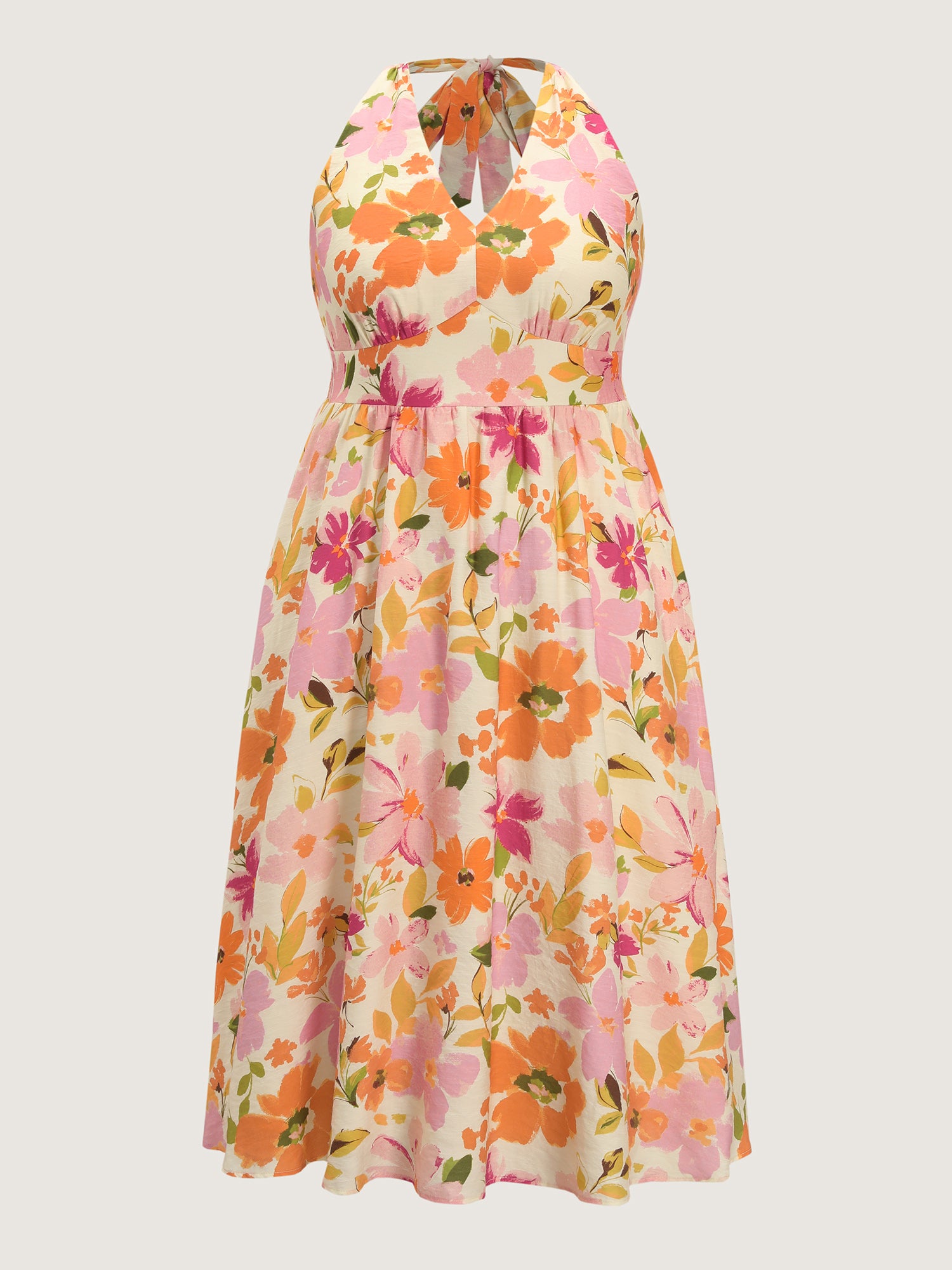 Bright Floral Print Halter Midi Dress