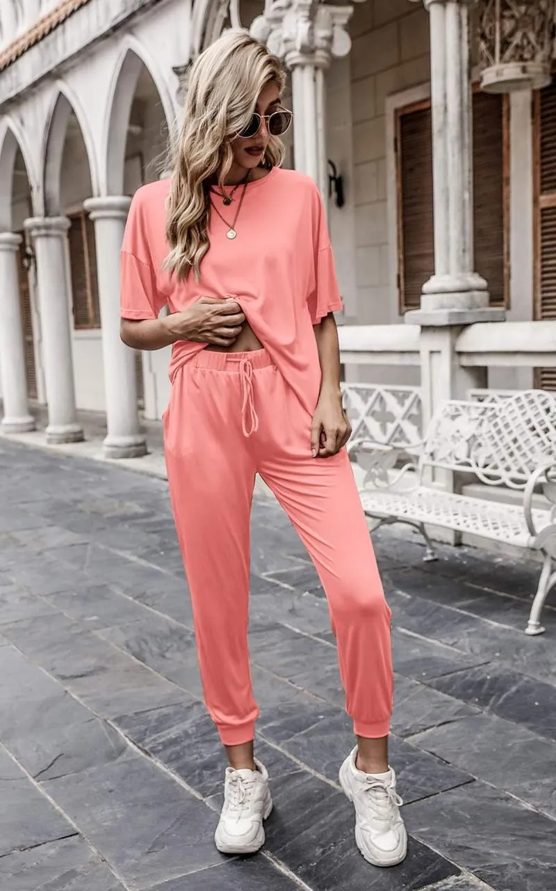 Women's 2-Piece Set Summer Outfits Crew Neck Short Sleeve Tracksuit Jogger Set