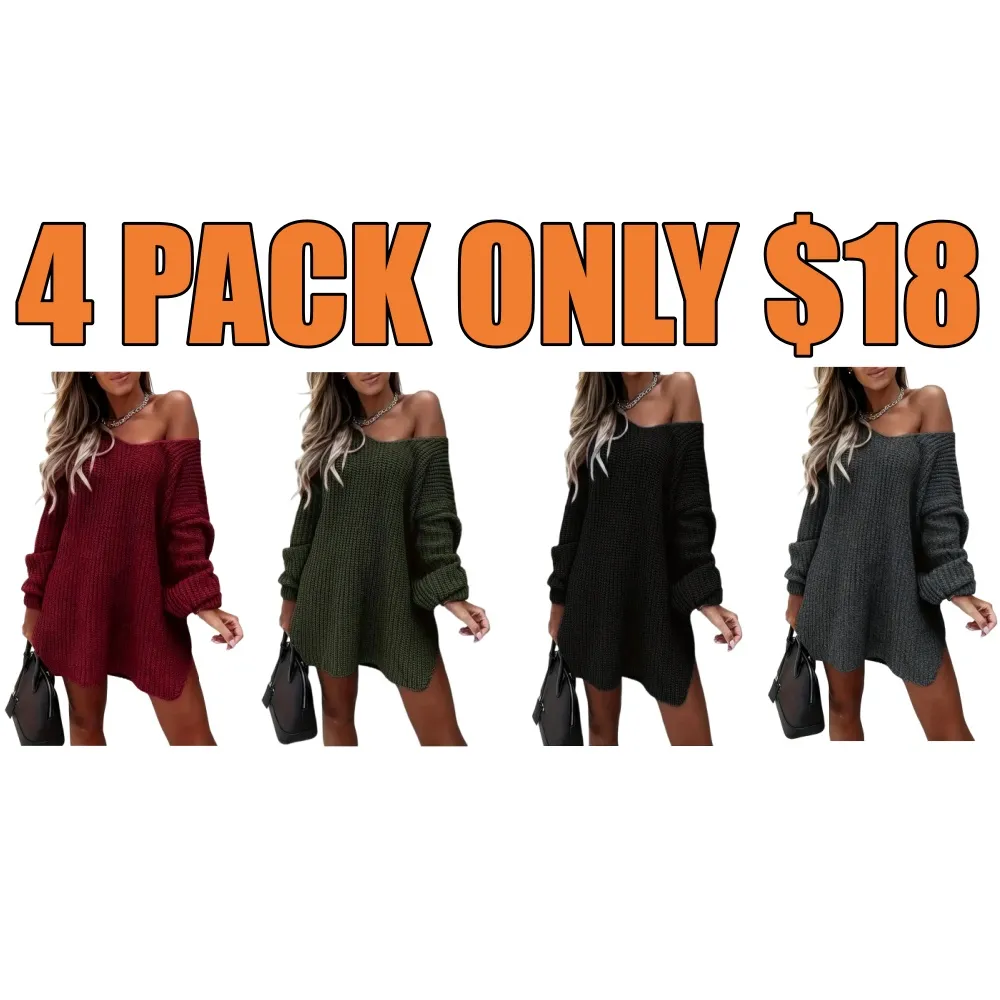 [Plus Size] Women's Solid Color Sweater Dress