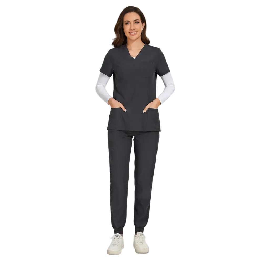 Women Stretch V-Neck Scrub Top & Jogger Pant Set   with 8 Pockets