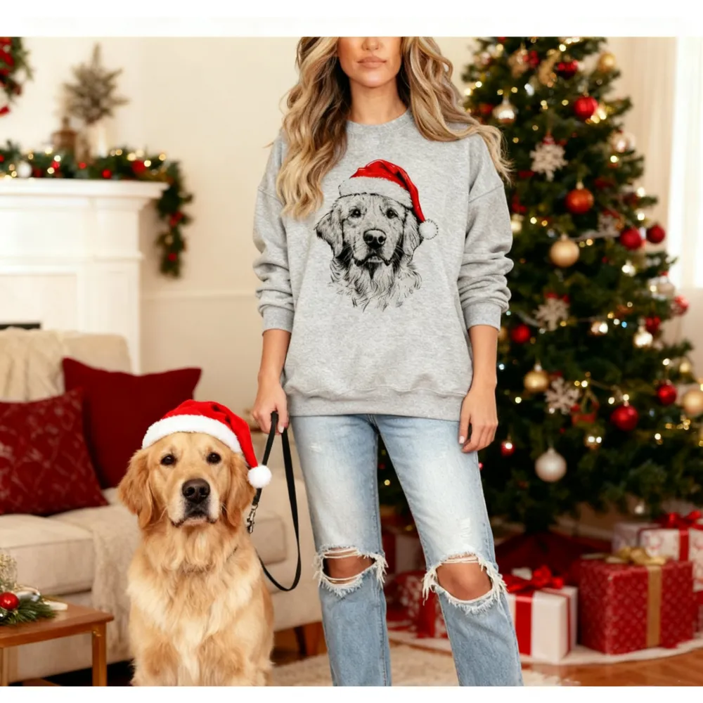 50 Dog Breeds Santa Hat Gildan Christmas Unisex Pullover