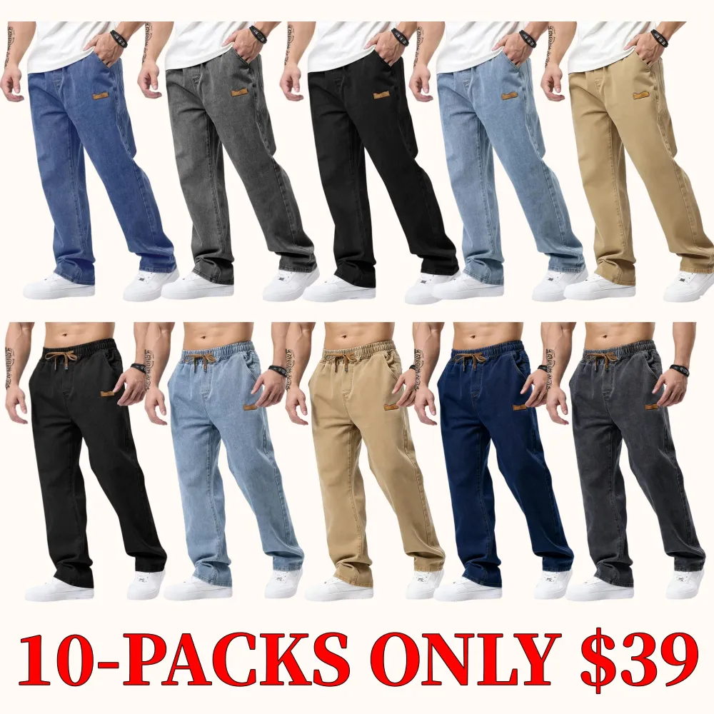Men's slim-fit patchwork denim jeans with drawstring waist