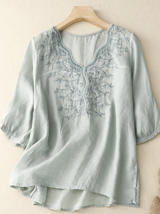 Women Embroidered Cotton Linen Tops- Fast Shipping