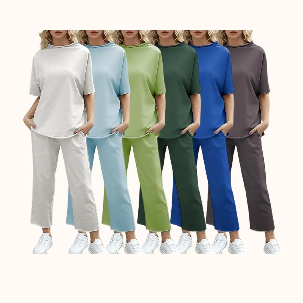 Women's 2 Piece Outfits Lounge Set 3/4 Batwing Sleeve Capelet Crew Neck Pullover Tops Wide Leg Pants