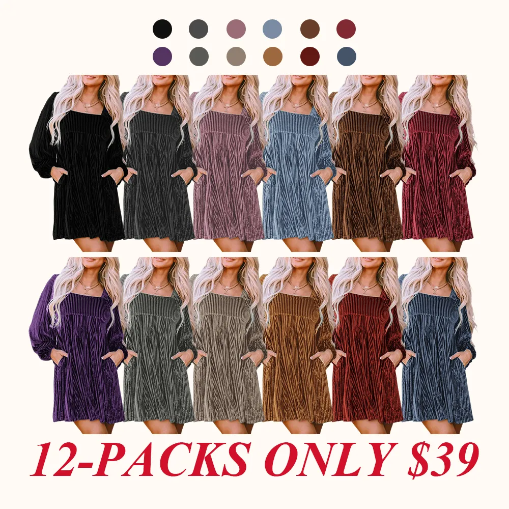 Women's Plain Bishop Sleeve Tie Back Square Neck Dress