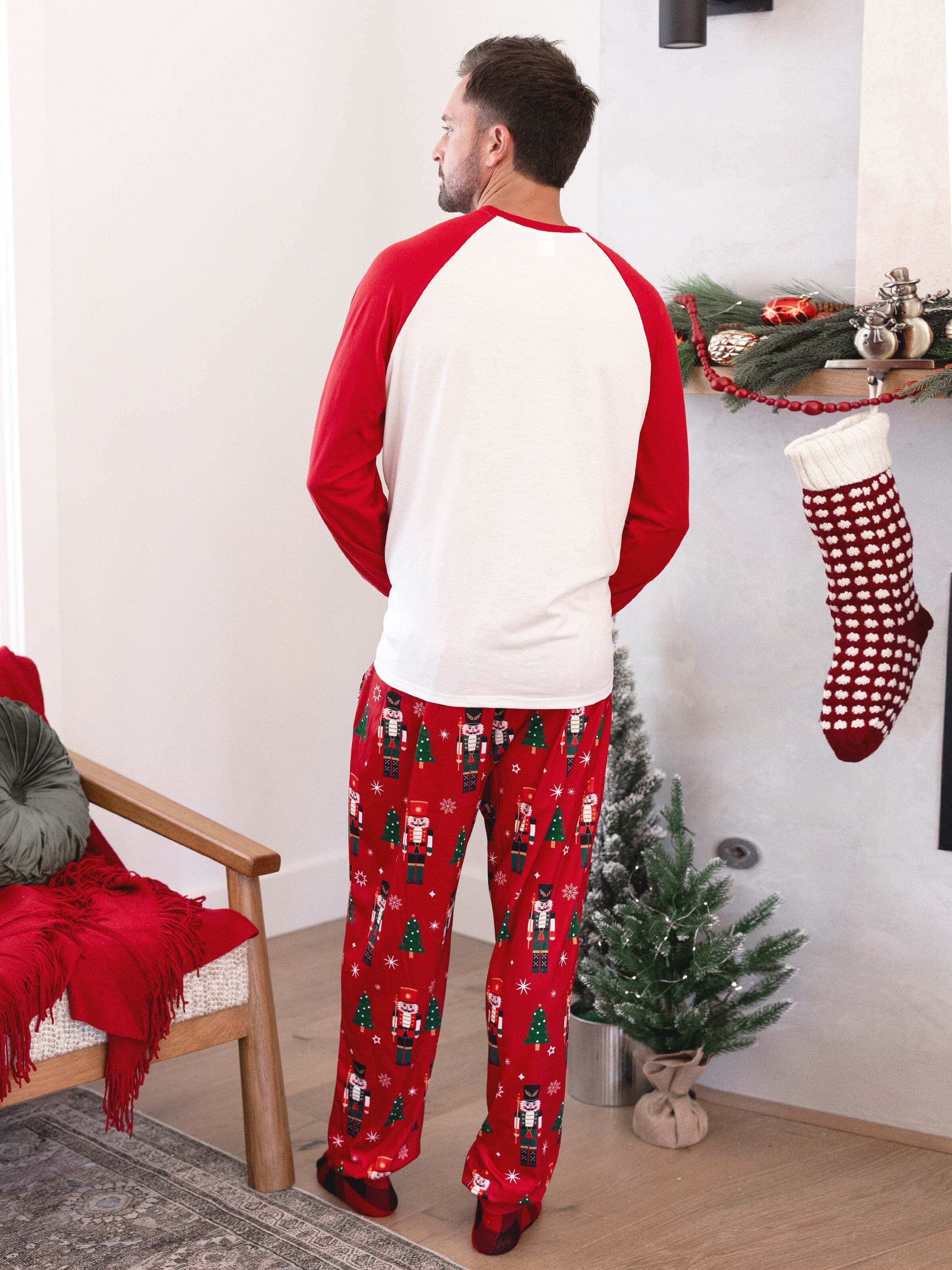 Christmas Matching Family Pajamas Set Nutcracker Print PJS with Christmas Socks Red