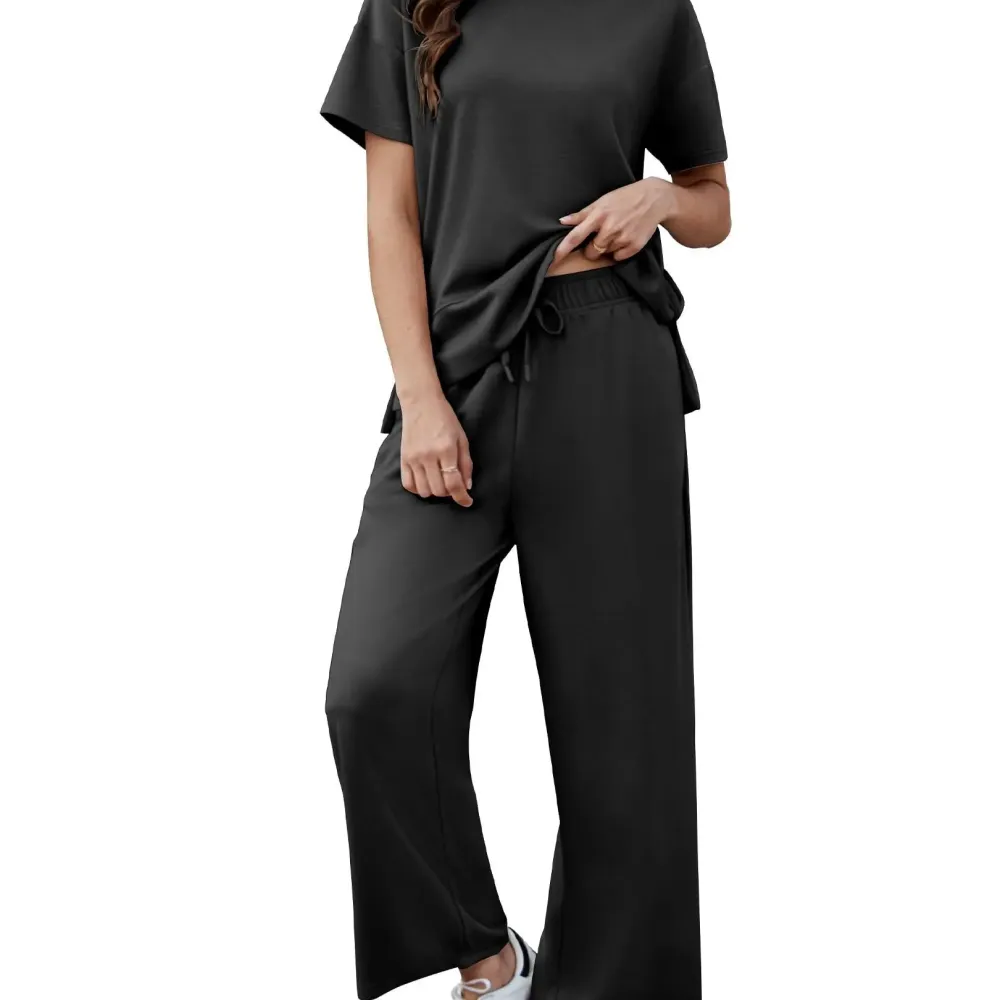 New Women's Two-Piece Set — Soft, Short-Sleeve Casual Outfit with Wide-Leg Pants