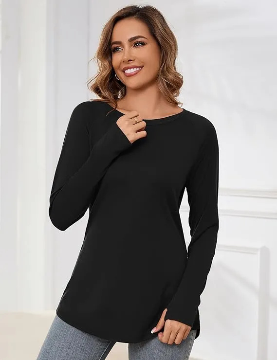 Womens Tunic Tops Crew Curved Hem