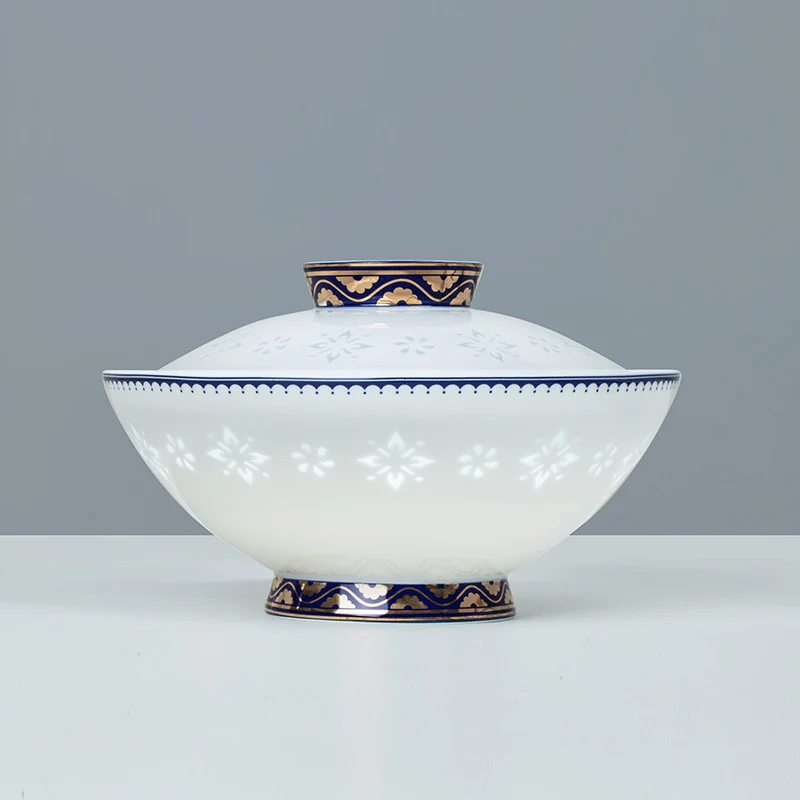 White-Blue Trim Porcelain Dinnerware