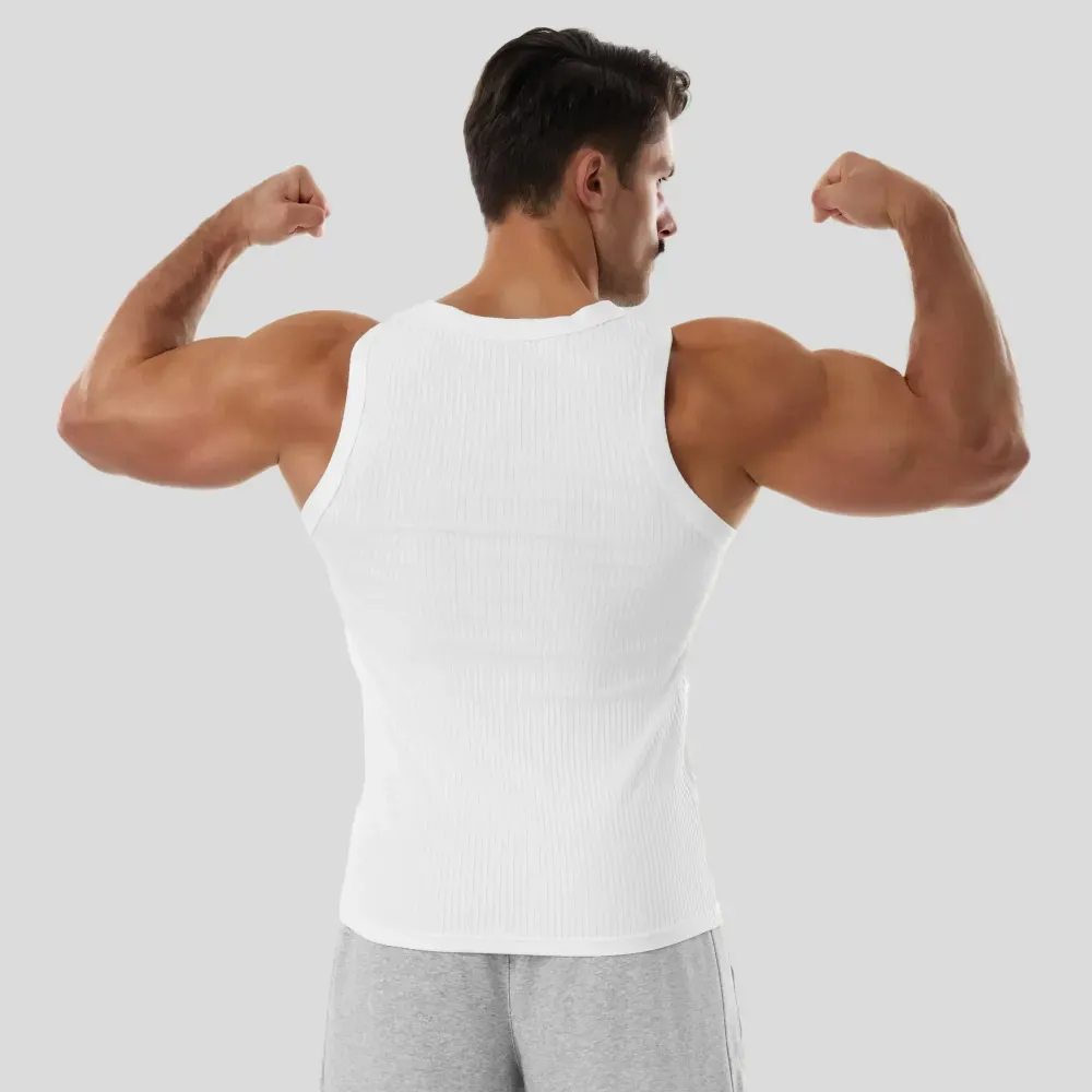 Men’s Wide Strap Ribbed Tank Top, High Stretch Breathable Muscle Tank, Heavyweight Drapey Fit Gym & Casual Sleeveless Shirt