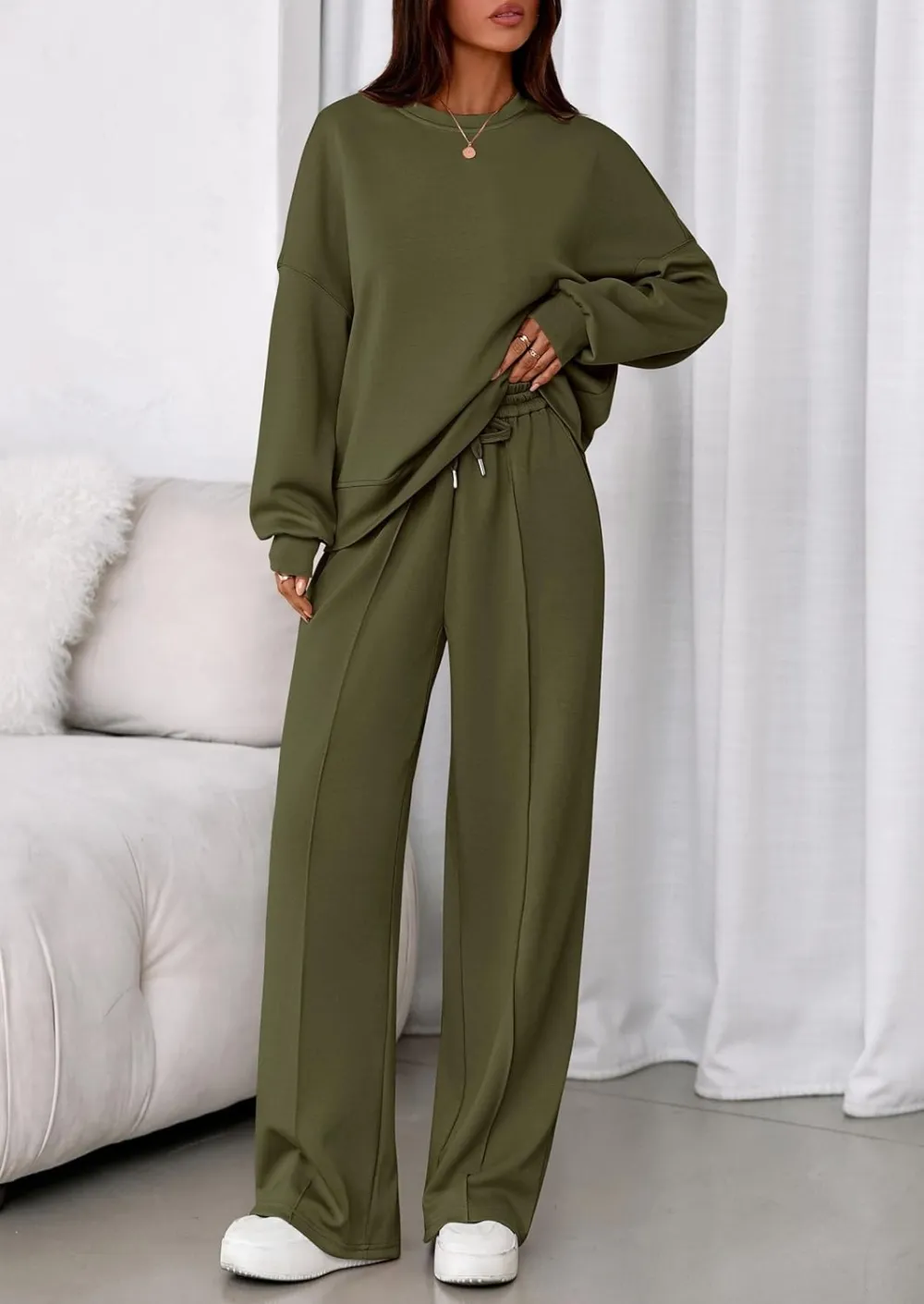 2 Piece Sets For Women Fall Trendy Long Sleeve Sweatshirt Wide Leg Pants Loungewear Set
