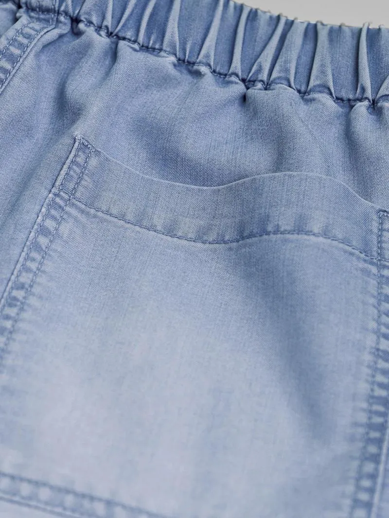 Women's Plain Drawstring Waist Denim Shorts, Casual Fashion Pocket Shorts for Daily Wear