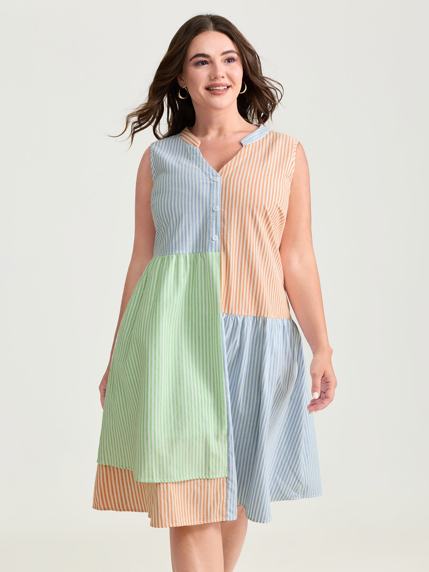 Pastel Stripe Collage Print Layered Mini Dress