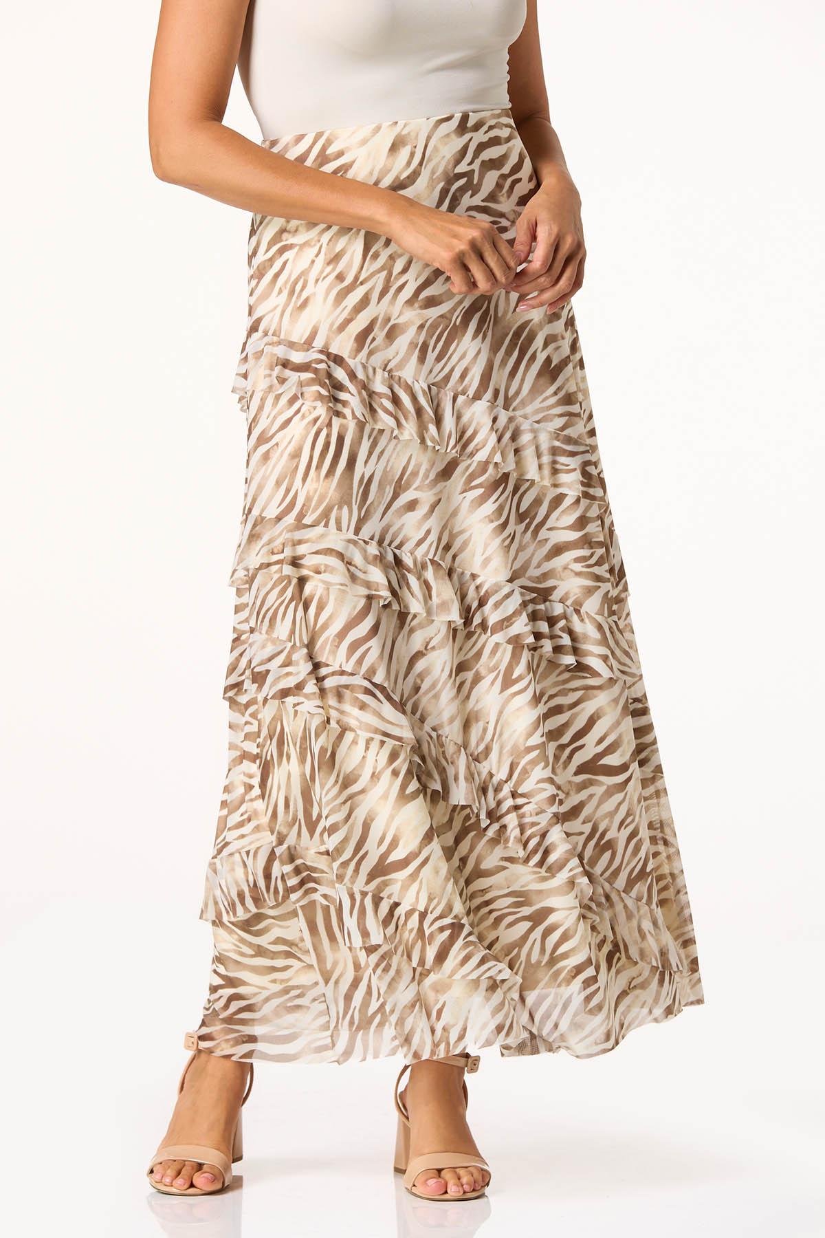 Zebra Stripe Ruffle Mesh Maxi Skirt