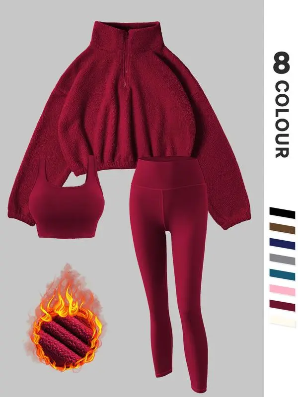 Women's Solid Thermal Lined 3-Piece Tracksuit Set