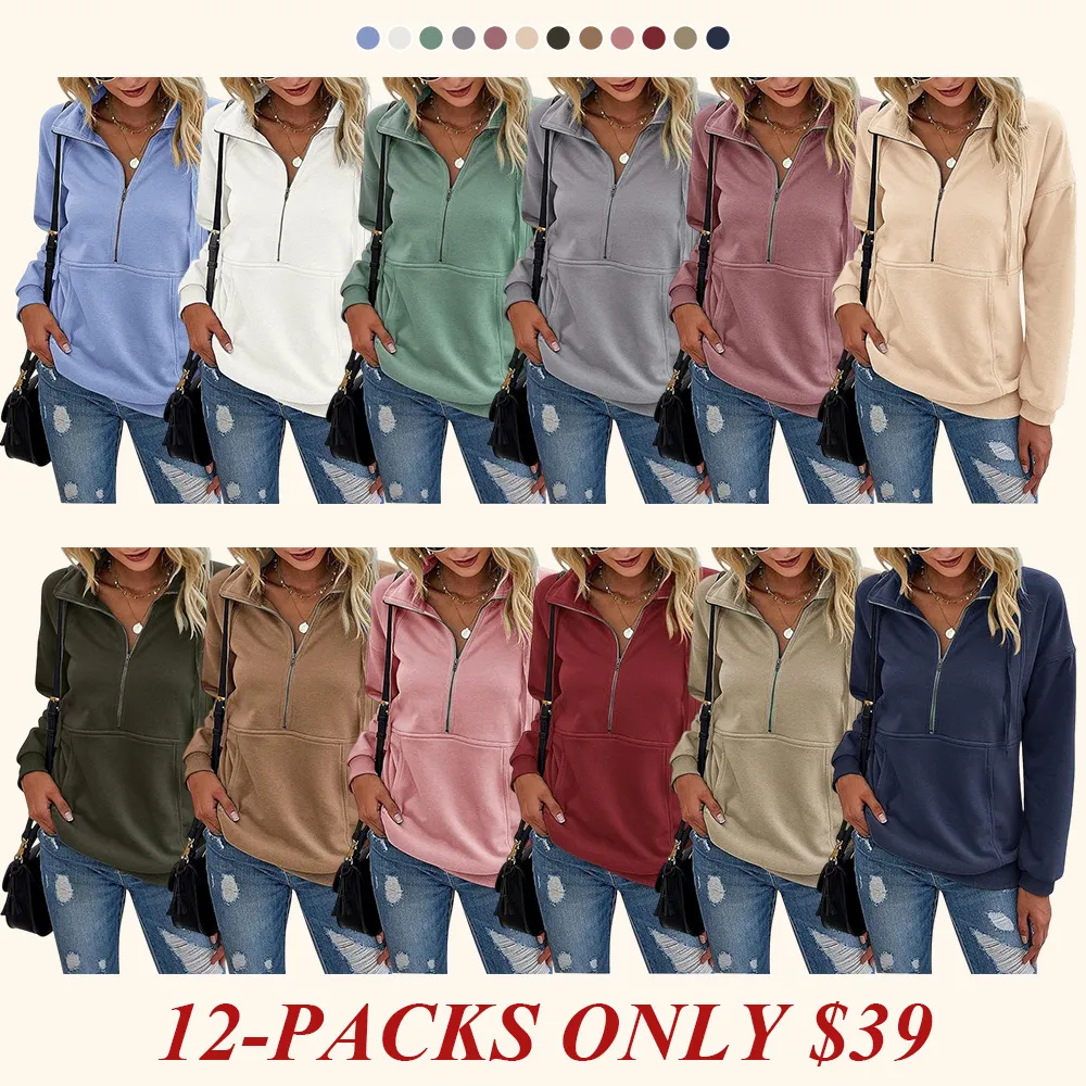 Women's Casual Long Sleeve Lapel Zipper Sweatshirt