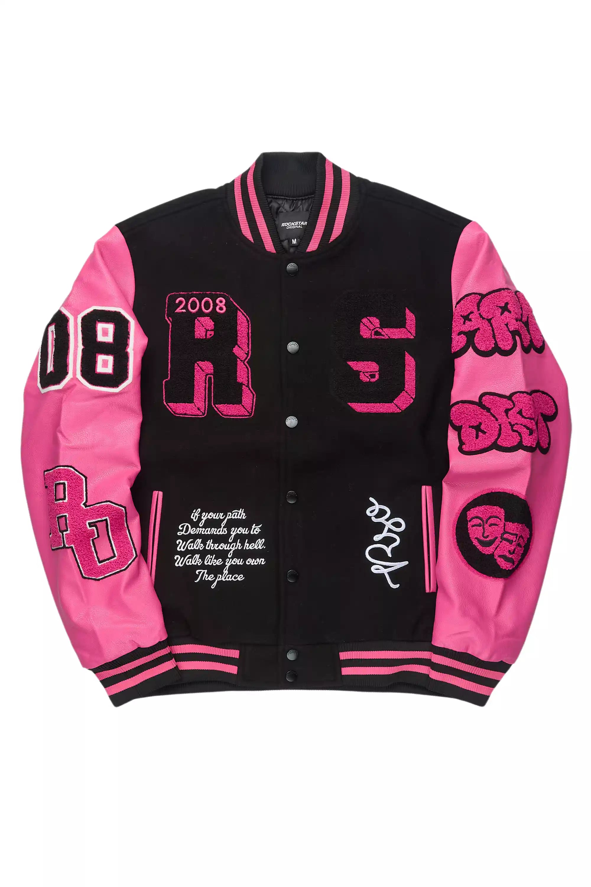 Leslee Black/Pink Oversized Varsity Jacket