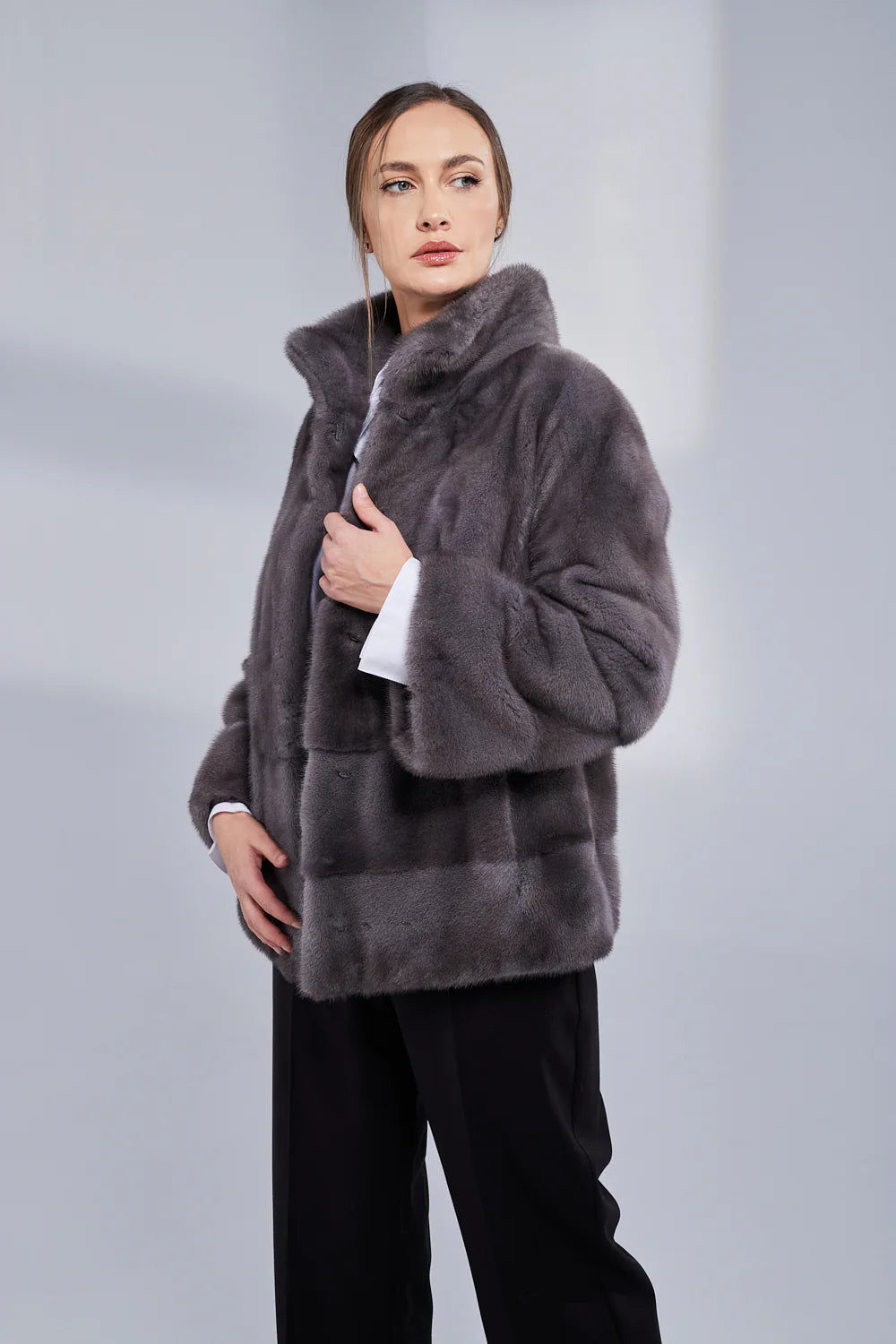 Haina din Blana Naturală de Vizon, Femei, Antracit 209