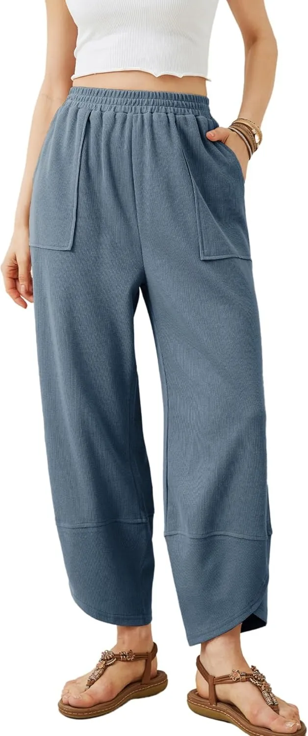 Women's Wide Leg Harem Pants Casual Palazzo Pants with Pockets High Waist Relaxed Fit
