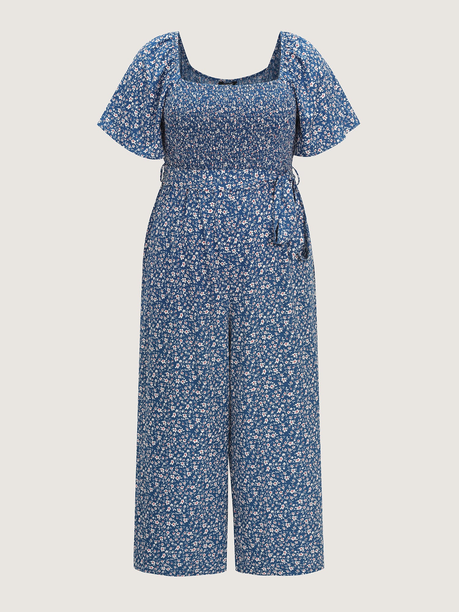 Micro Floral Print Shirred Bodice Jumpsuit