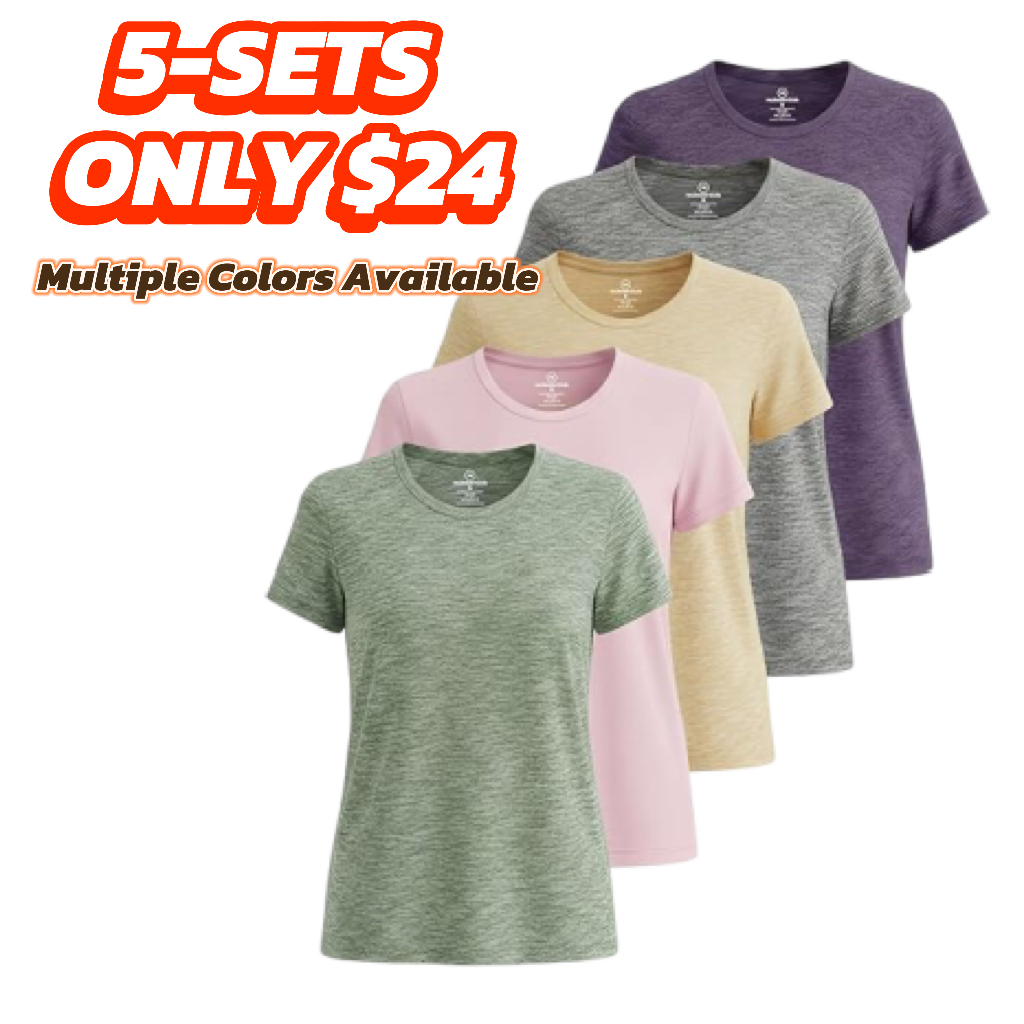 🔥Real Essentials 5 Pack🔥 Women's Short Sleeve T-Shirts Workout Tops Fitness Pilates Gym Activewear Athletic (Plus Available)