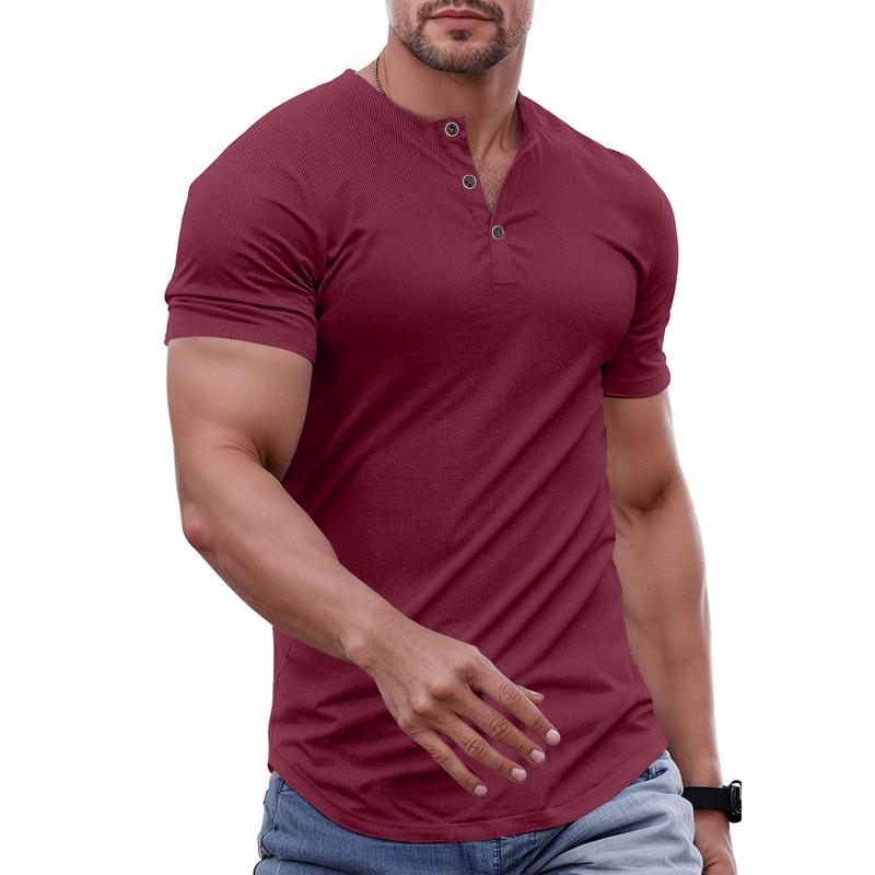 Men's Plain Muscle Slim Fitted Henley Shirts Crewneck Longline T-Shirt