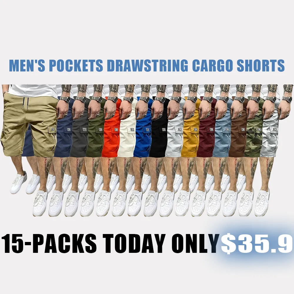 🔥8-PACK $24-Men's Pockets Drawstring Cargo Shorts