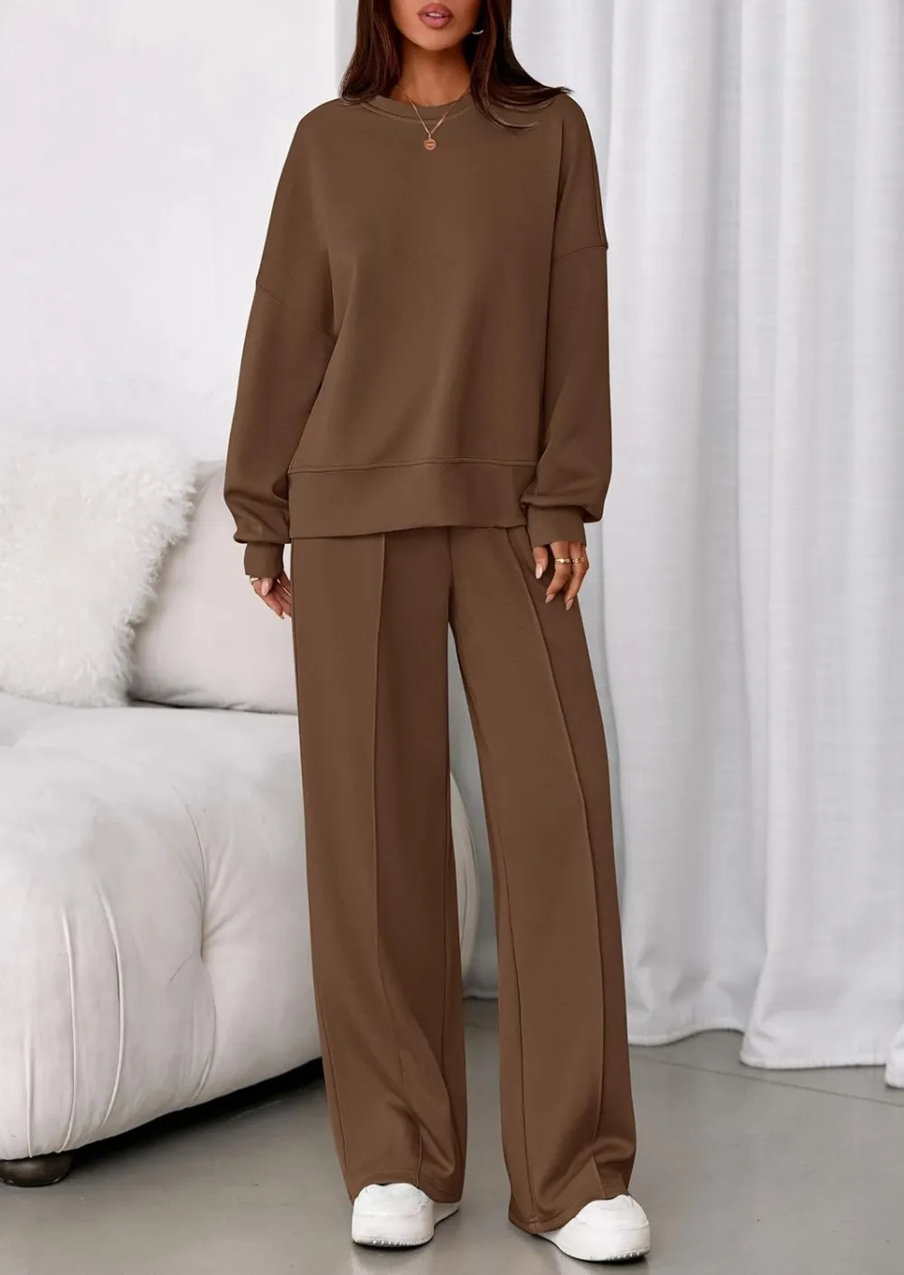 2 Piece Sets For Women Fall Trendy Long Sleeve Sweatshirt Wide Leg Pants Loungewear Set