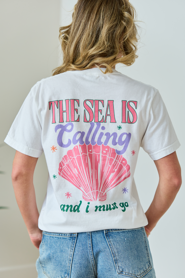 The Sea Is Calling White Graphic Tee