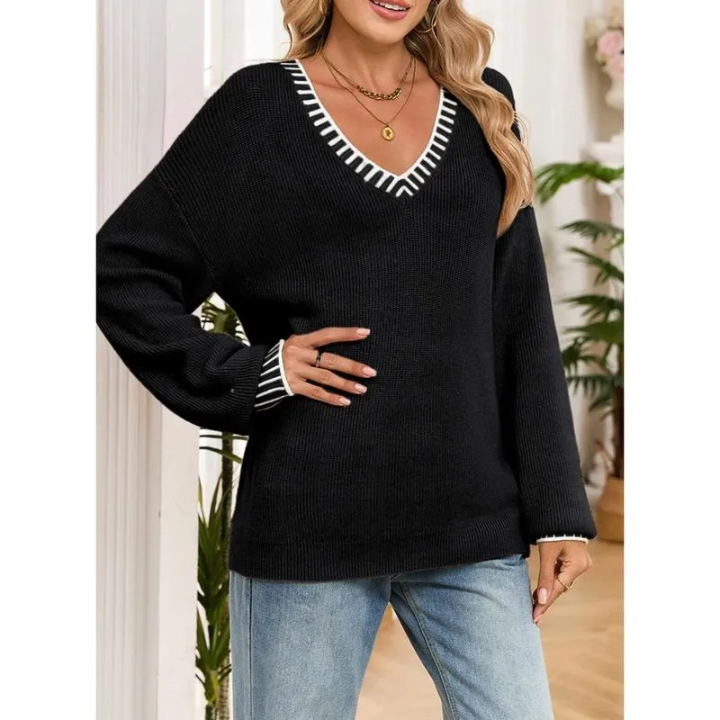 Womens Sweaters Long Sleeve V neck Warm Pullover Knit Tops
