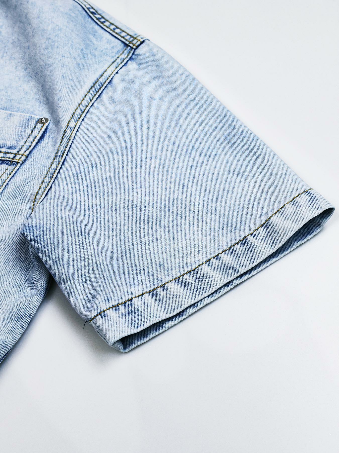 Women's Denim Shirt Jacket – Loose Fit Short Sleeve Casual Summer Coat