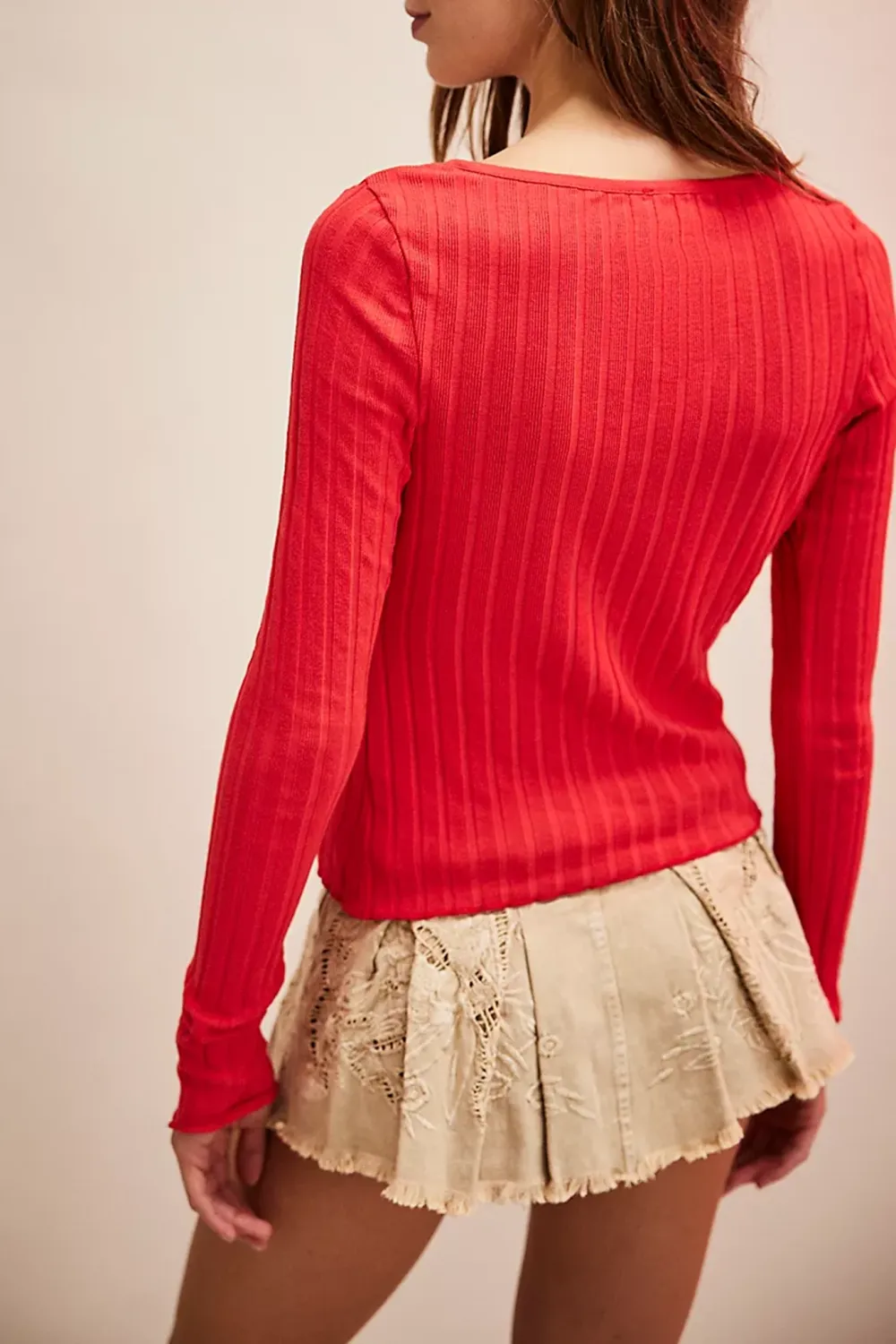 Ribbed Button Front Long Sleeve Top