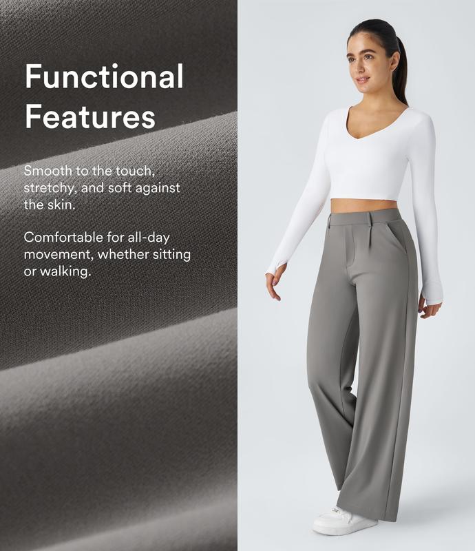 Women High Waisted Pocket Straight Leg Work Pants