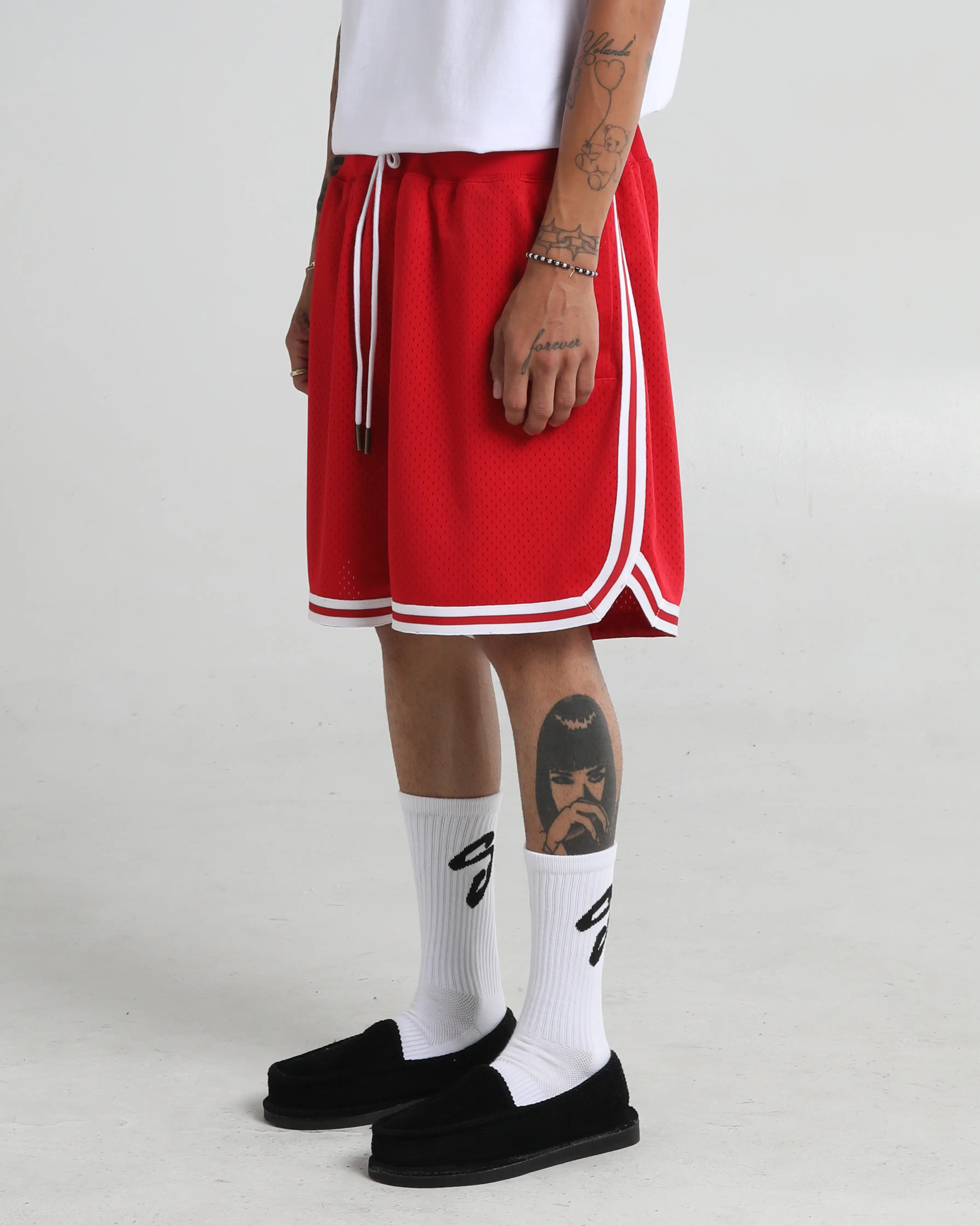 Basketball Shorts - Black & White Tonal Ribbing, 3 Pockets, Wide Leg Opening, True to Size Fit