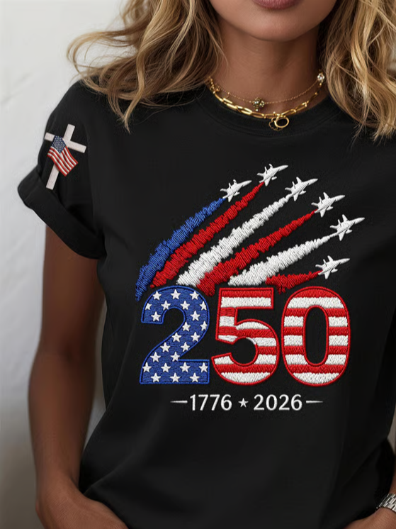 Women's Short Sleeve T-shirt Summer Black Independence Day (Flag) Printing Jersey Crew Neck Daily Going Out Casual Top
