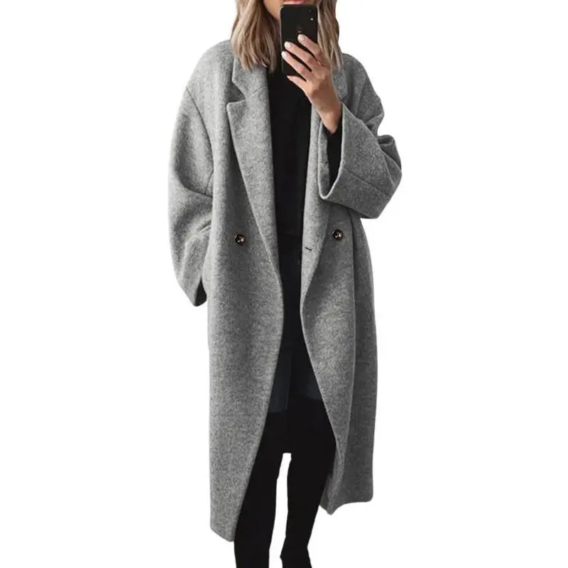 Women'S Winter Double-Breasted Long Wool Coat