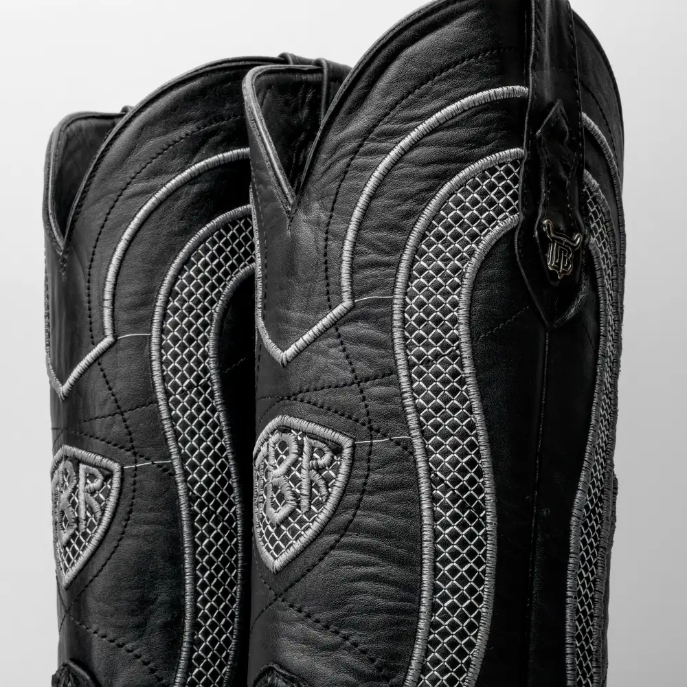 Black Ostrich Leather Boots - Square Toe