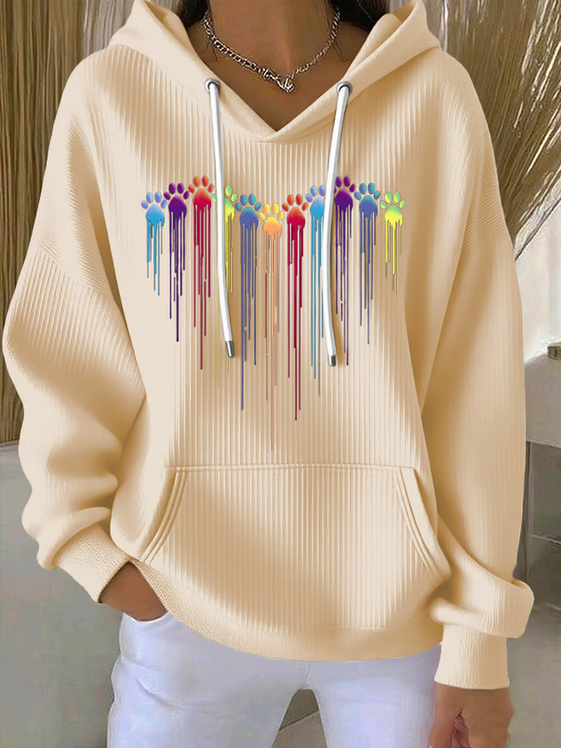 Women's Colorful Dog Heart Paw Print Casual Hoodie