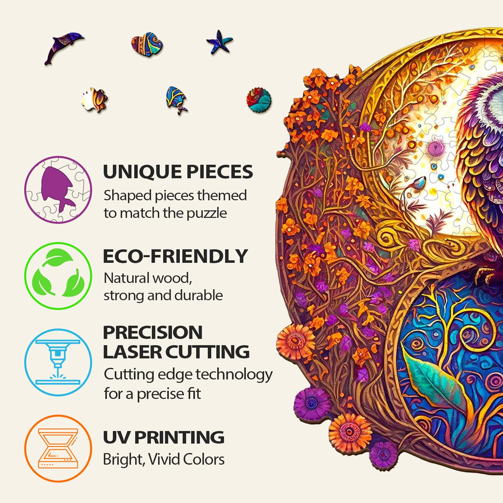 Yin Yang Owl 1 Wooden Jigsaw Puzzle