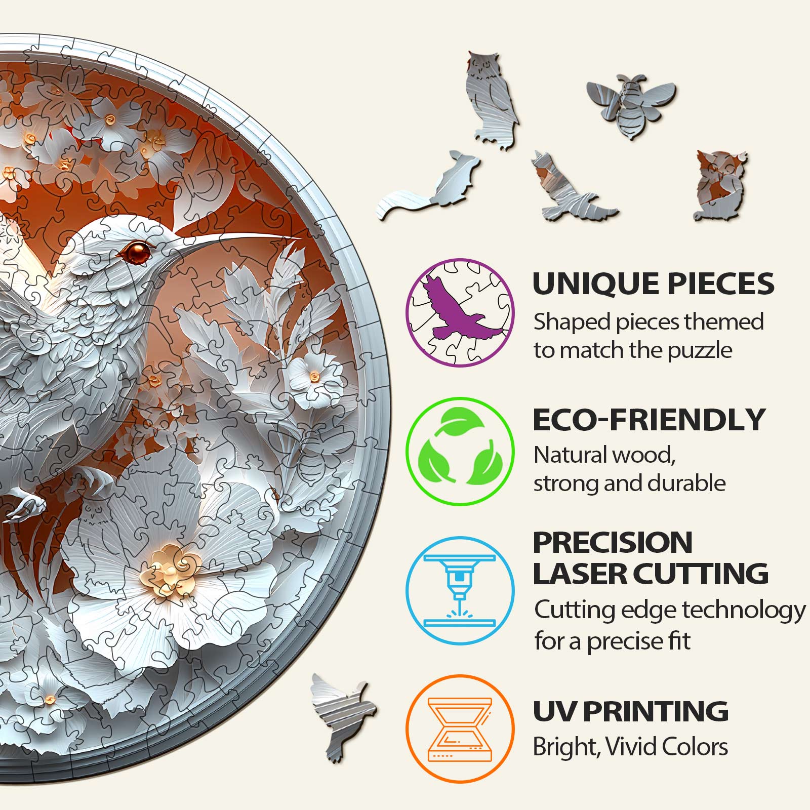 3D Paper Hummingbird Wooden Jigsaw Puzzle