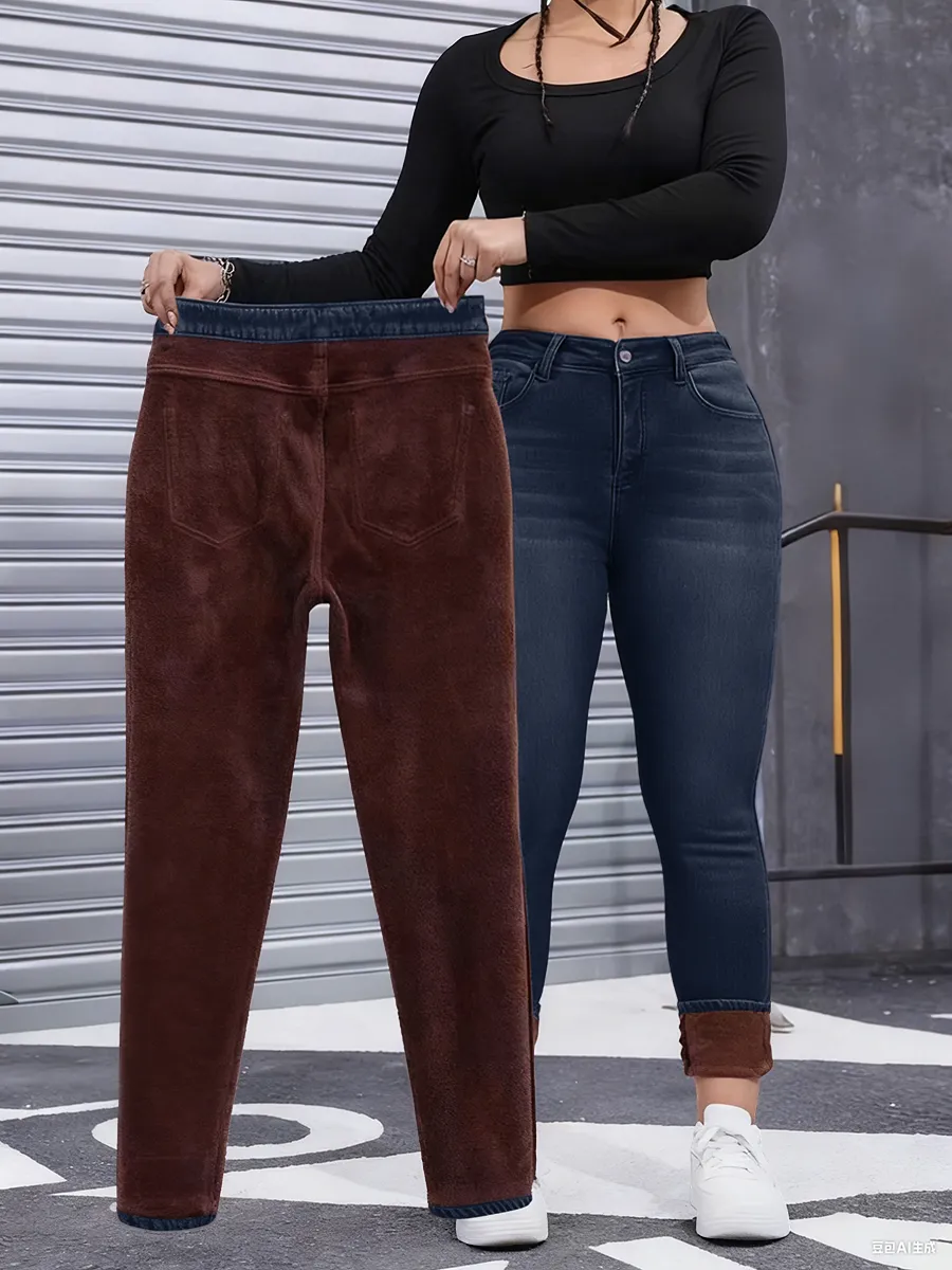 Women's Fall Winter Fleece Lined Denim Jeans