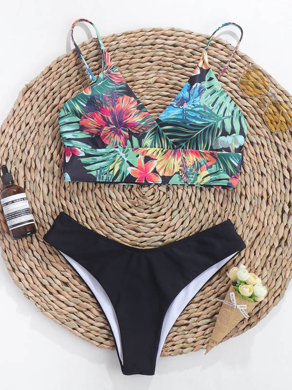Floral Printed Spaghetti-Neck Beach Swimming Pool Bikini Swimsuit