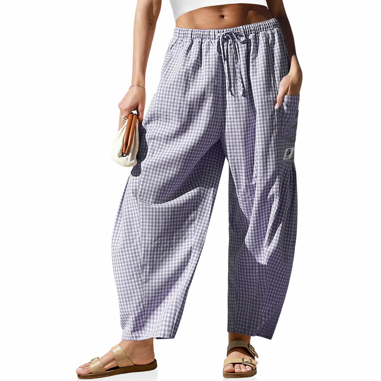 Gingham Wide Leg Harem Pants for Women