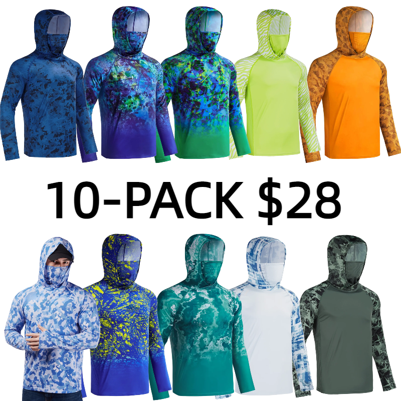 Sun Hoodie Shirts w/ Mask Neck Gaiter Men UPF 50+ UV Protection Long Sleeve