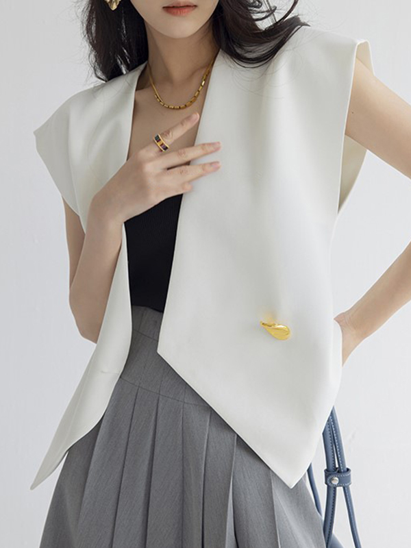 Asymmetric Buttoned Sleeveless V-Neck Vest Top