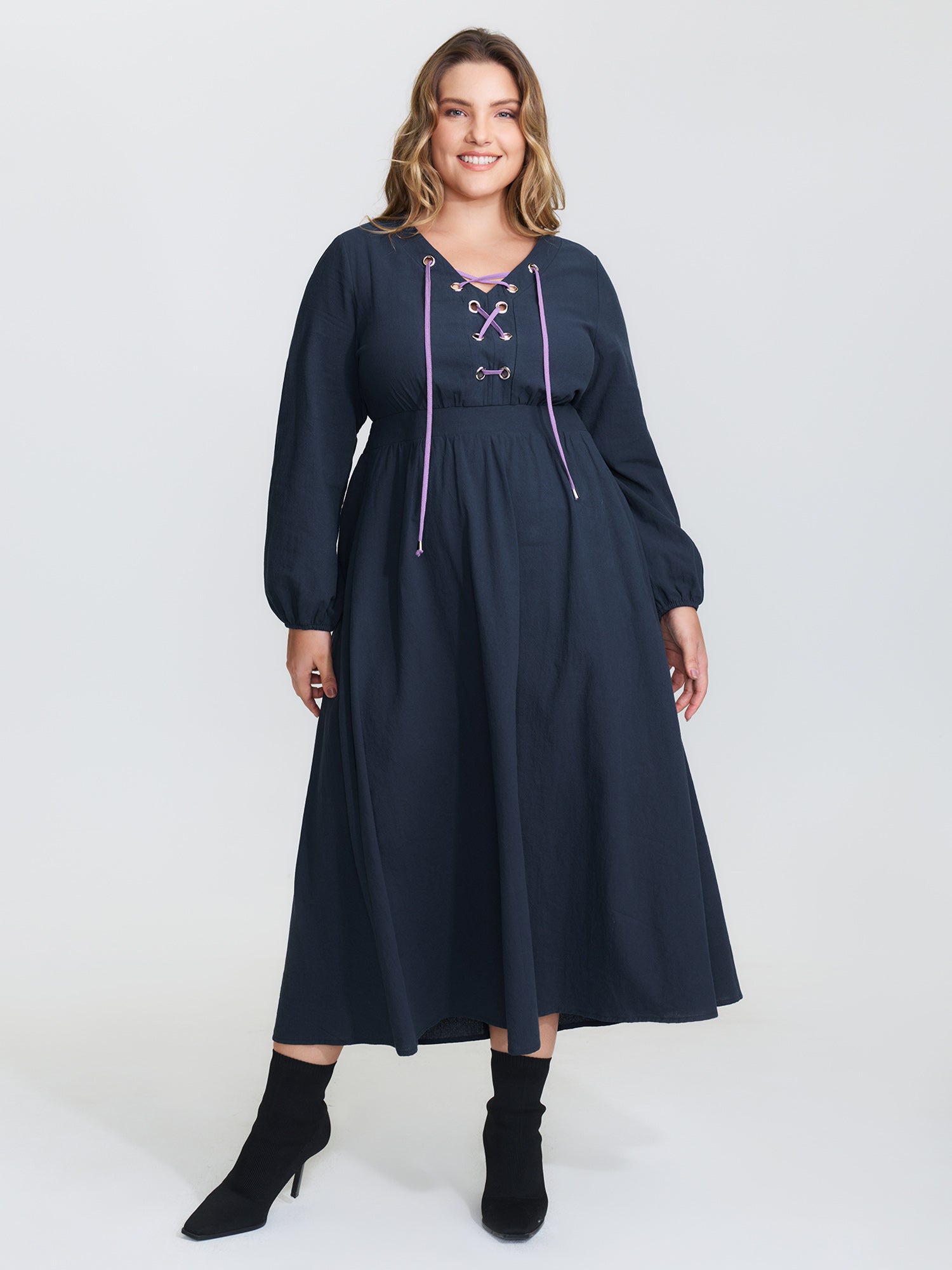 Pure Cotton Cross-Tie Neckline Midi Dress