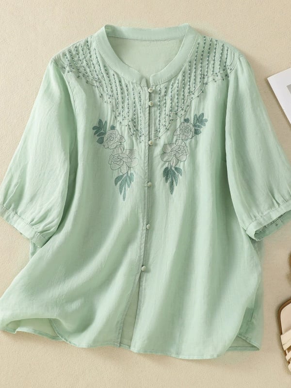 Women Embroidered Cotton Linen Tops- Fast Shipping